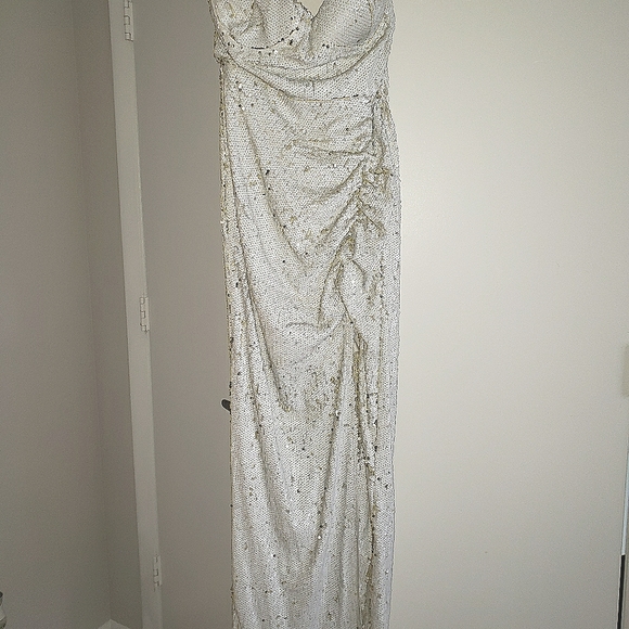 White and gold sequin strapless dress size 8 - Picture 2 of 5
